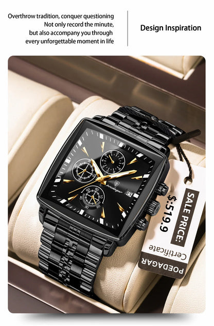 POEDAGAR Square Steel Watch