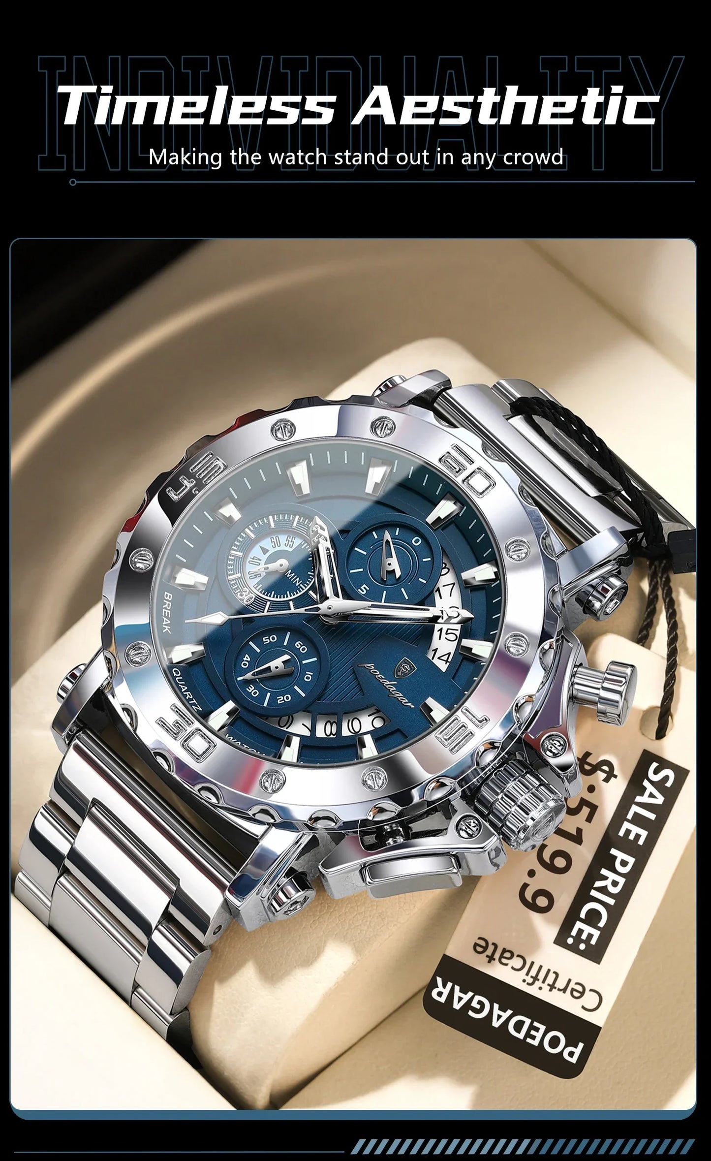 POEDAGAR Titan Chronograph Watch