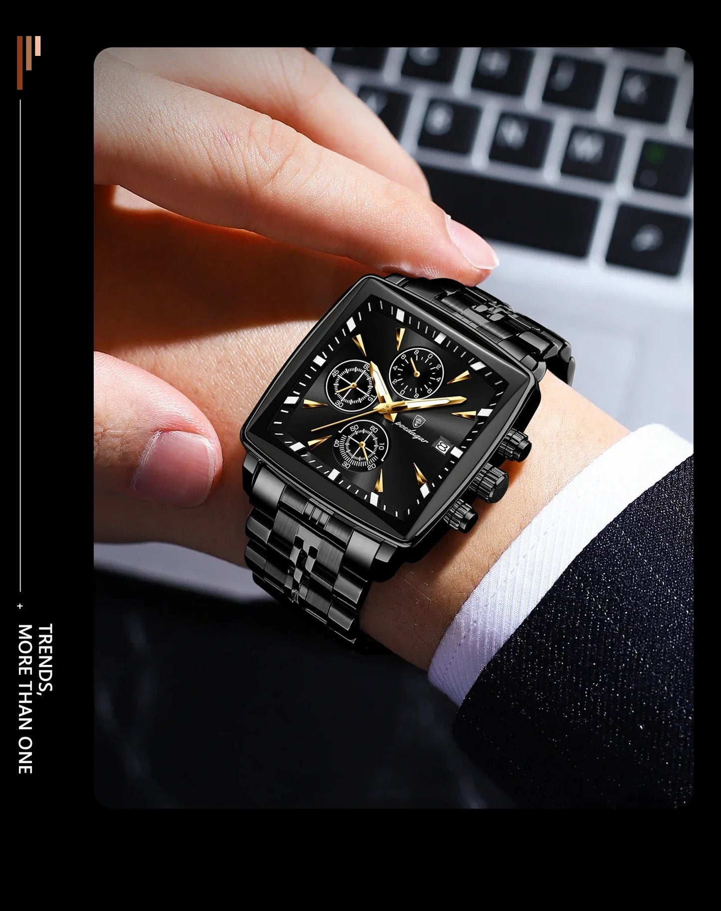 POEDAGAR Square Steel Watch