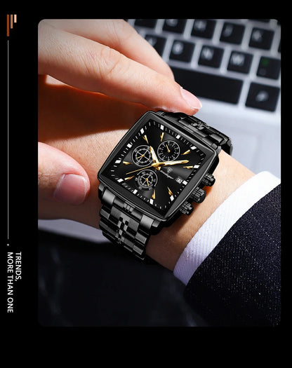 POEDAGAR Prestige Square Chronograph Watch