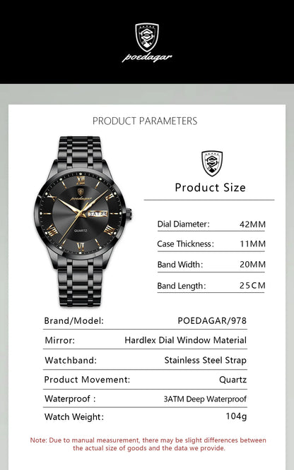 POEDAGAR Classic Day-Date Watch