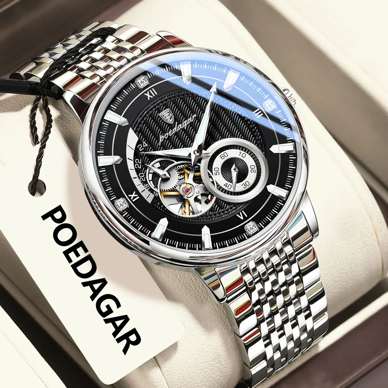 POEDAGAR Prestige Skeleton Automatic Watch