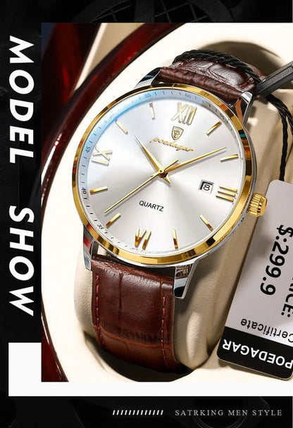 POEDAGAR Minimal Date Leather Watch