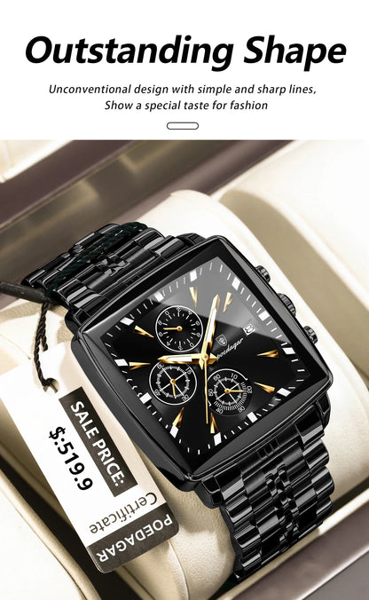 POEDAGAR Prestige Square Chronograph Watch