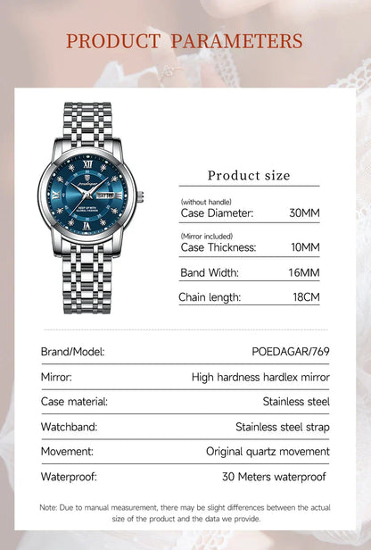 POEDAGAR Elegant Steel Watch