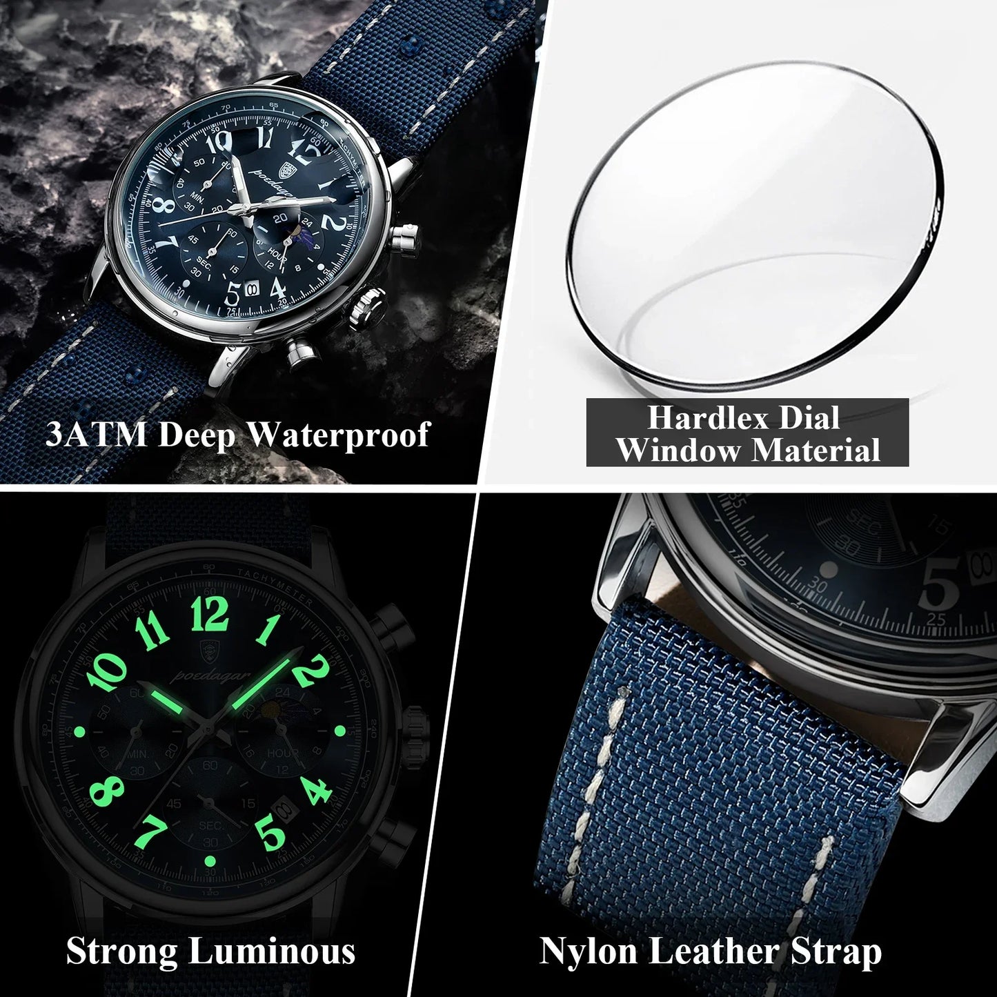 POEDAGAR Tactical Chronograph Watch