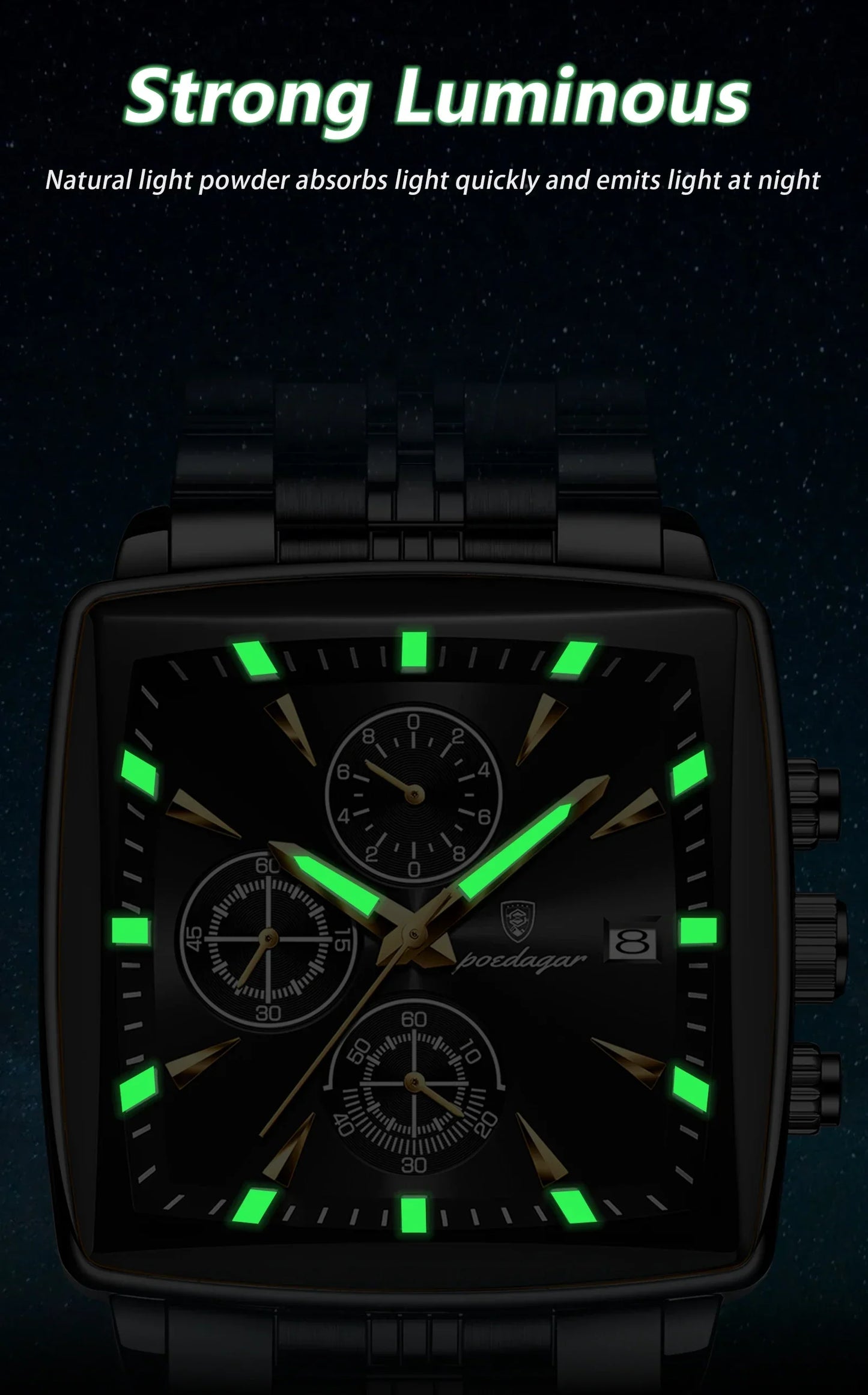 POEDAGAR Prestige Square Chronograph Watch