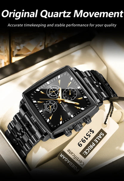 POEDAGAR Prestige Square Chronograph Watch
