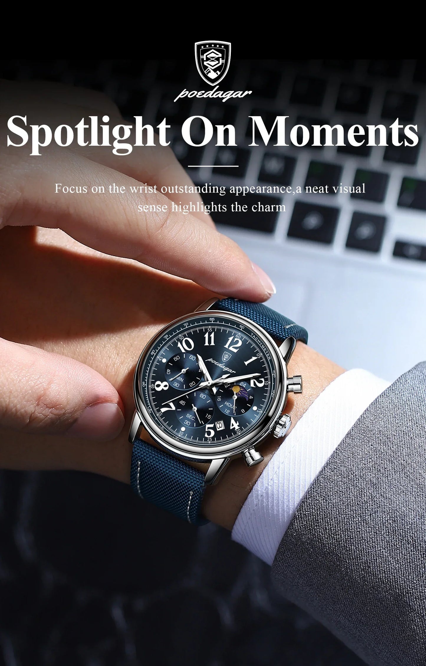 POEDAGAR Tactical Chronograph Watch