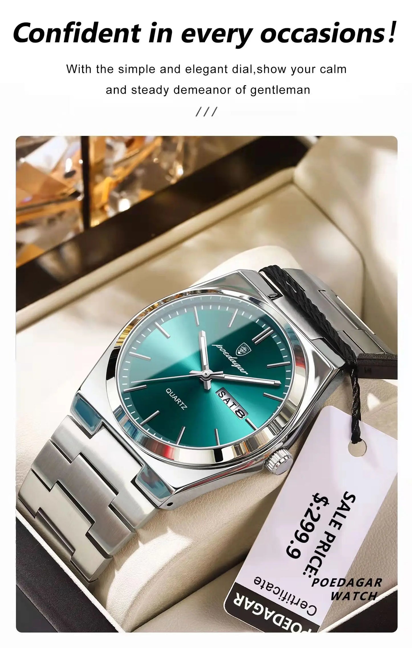 POEDAGAR Classic Date Watch