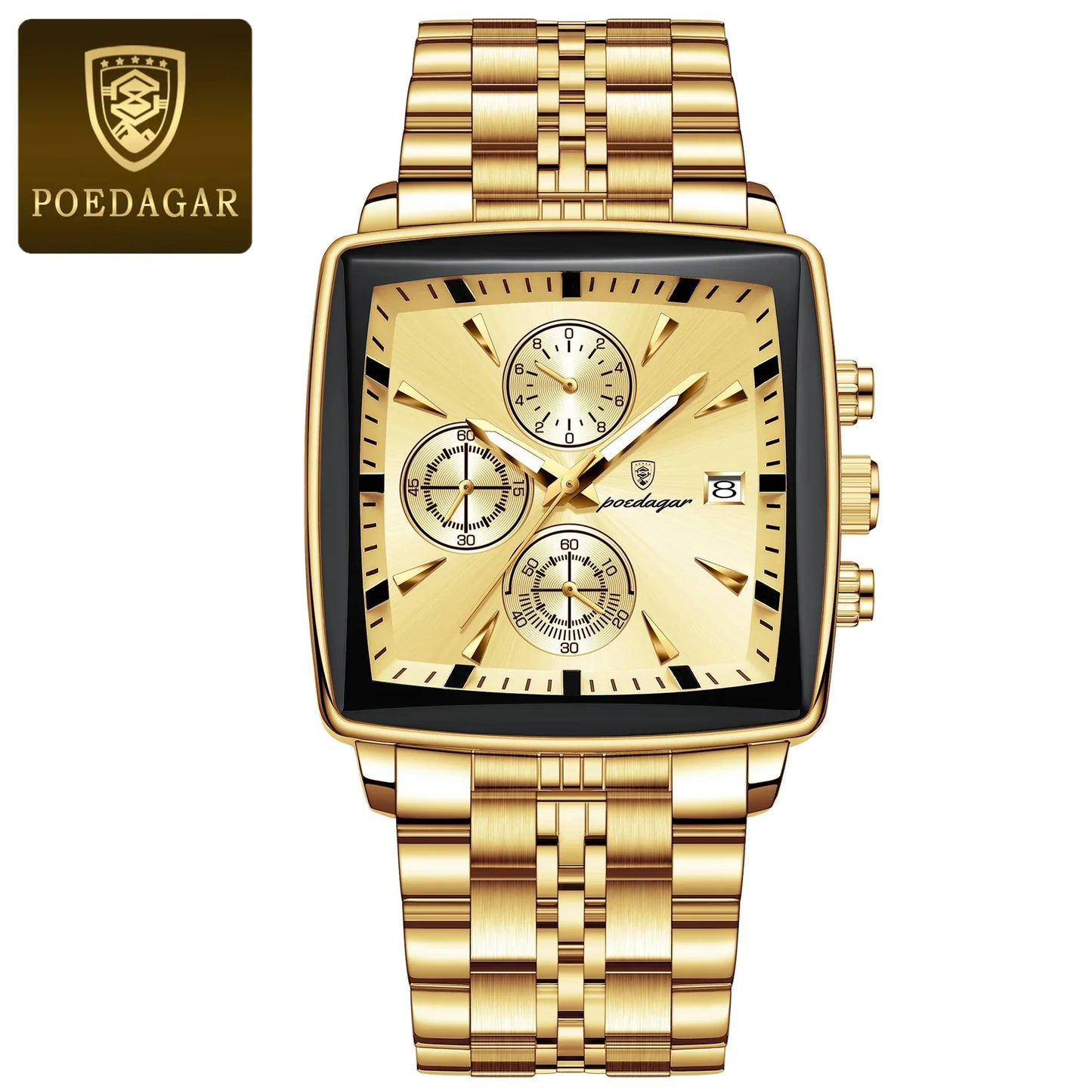 POEDAGAR Square Steel Watch