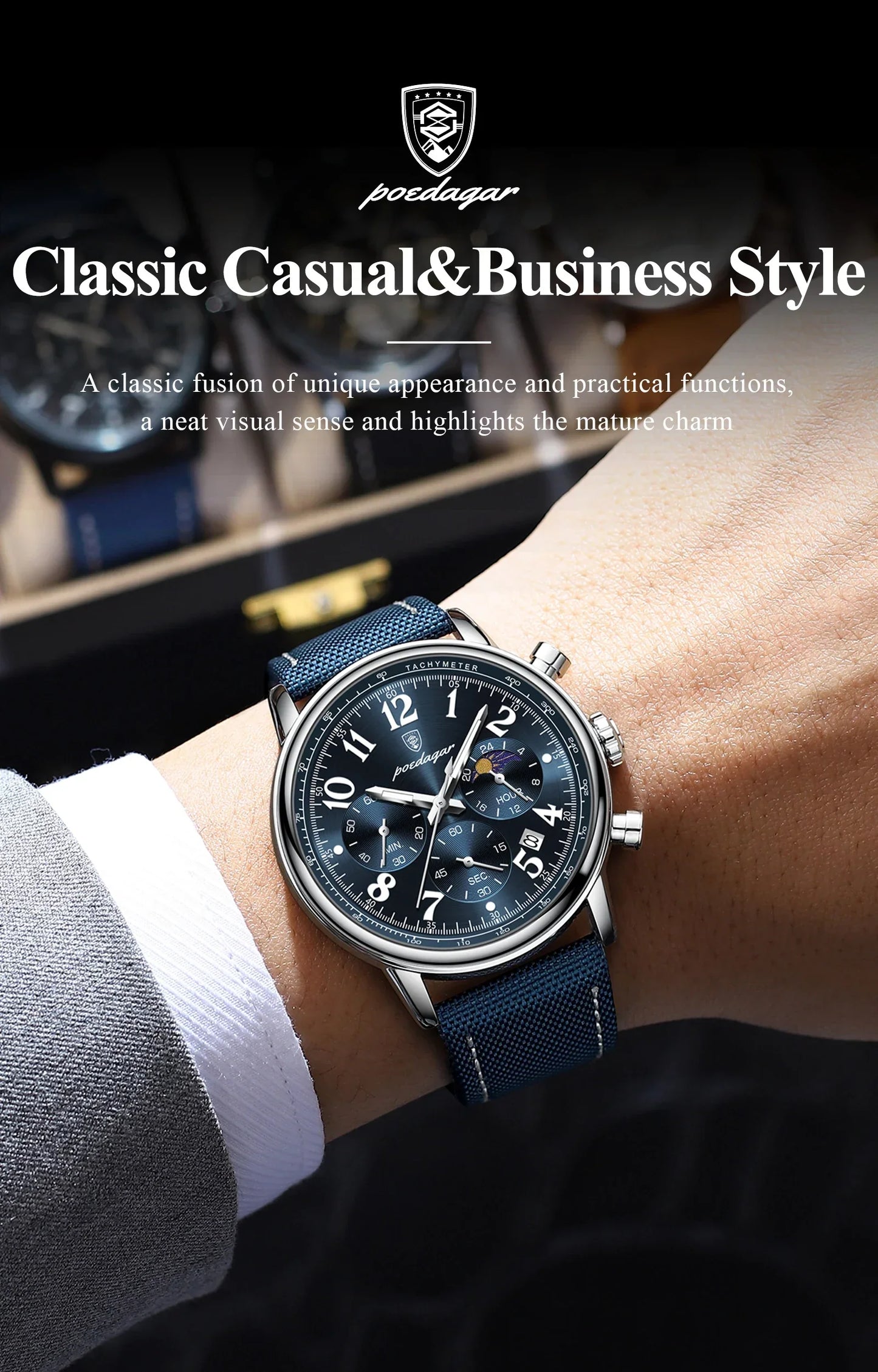 POEDAGAR Tactical Chronograph Watch