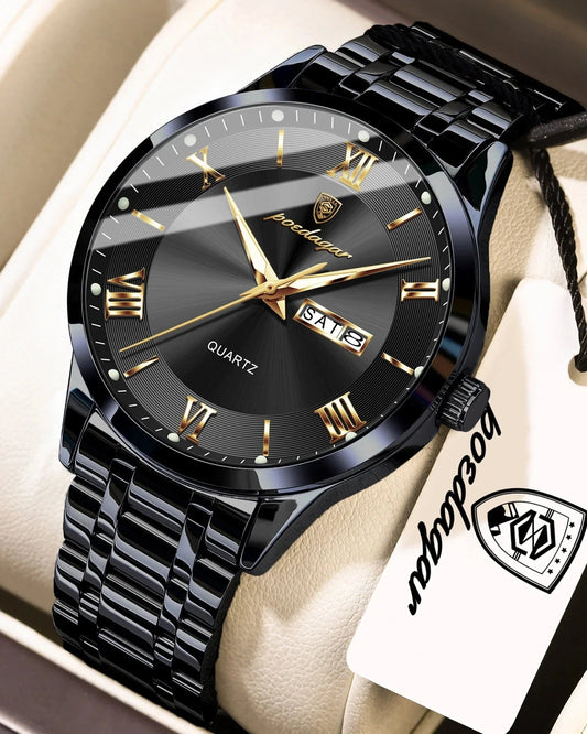 POEDAGAR Klassische Day-Date Armbanduhr
