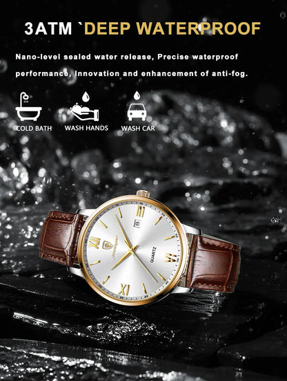 POEDAGAR Minimal Date Leather Watch