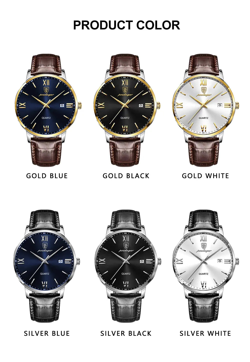 POEDAGAR Minimal Date Leather Watch