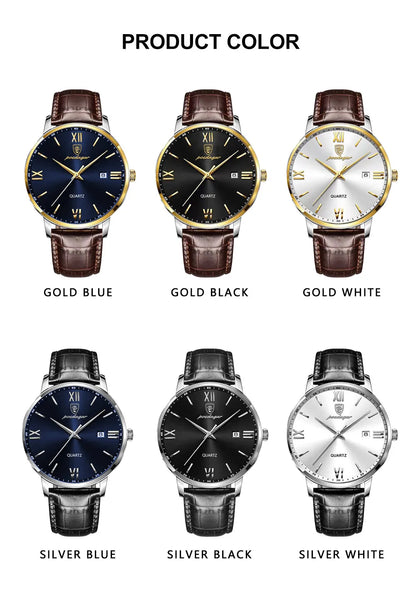 POEDAGAR Minimal Date Leather Watch