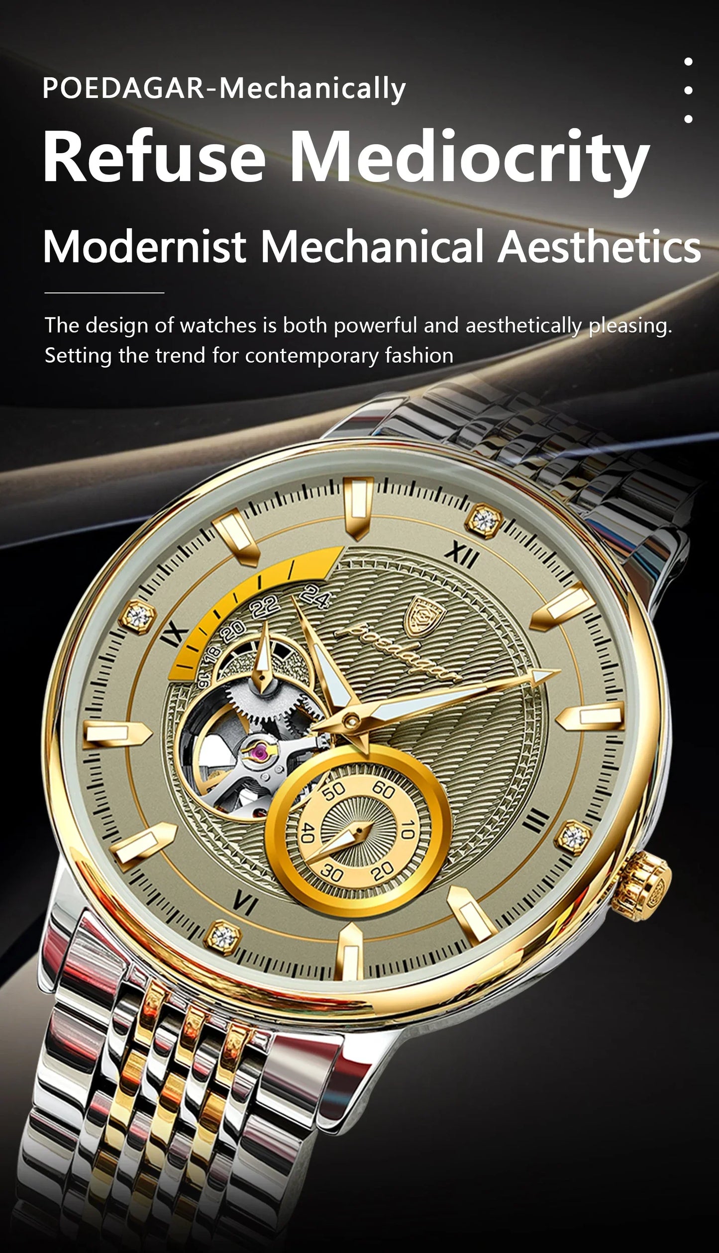 POEDAGAR Prestige Skeleton Automatic Watch
