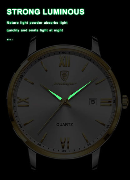 POEDAGAR Minimal Date Leather Watch