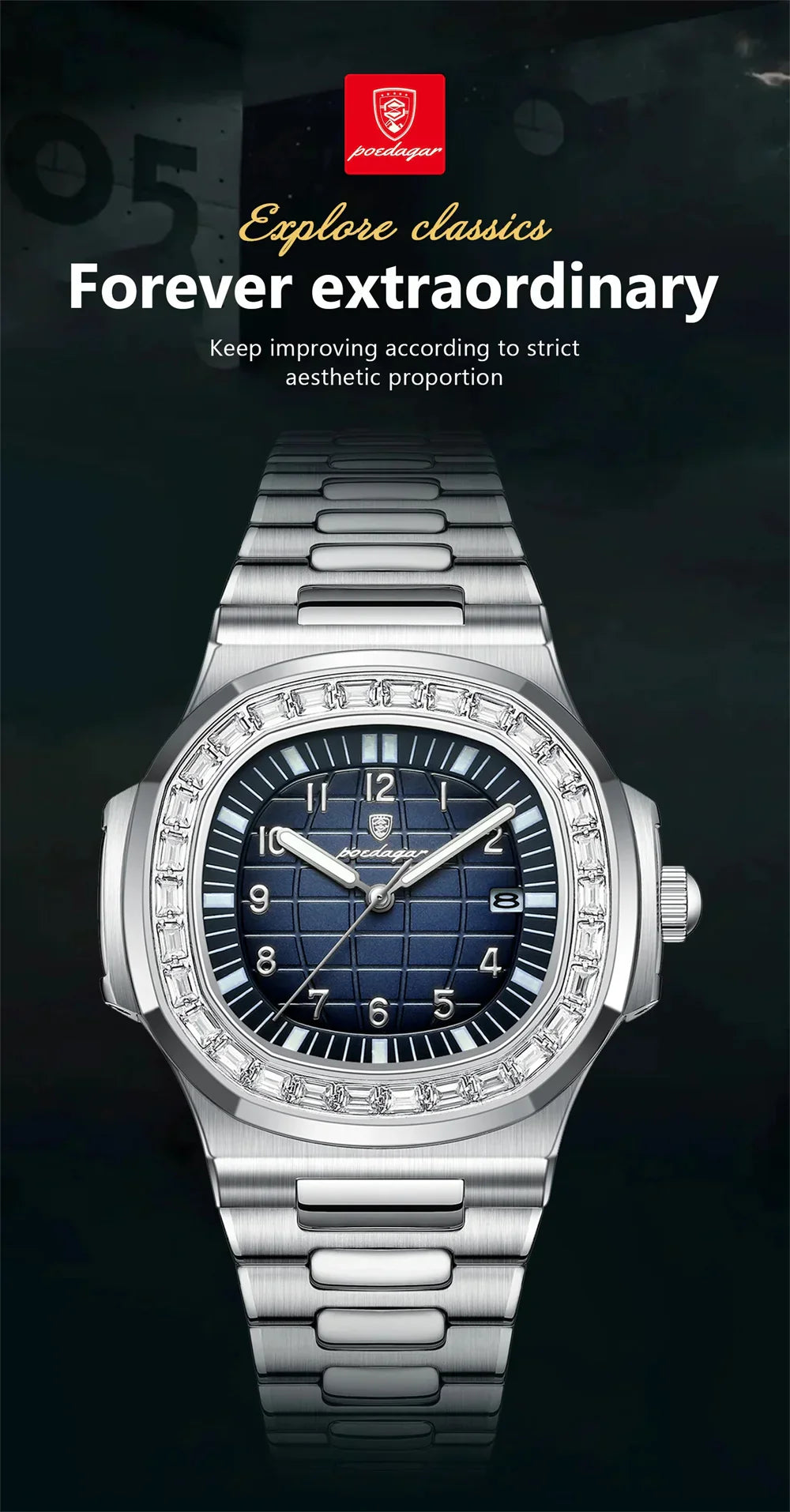 POEDAGAR Luxury Steel Watch