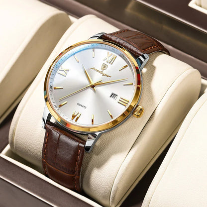 POEDAGAR Minimal Date Leather Watch