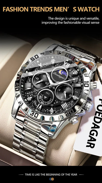 POEDAGAR Chrono Steel Watch