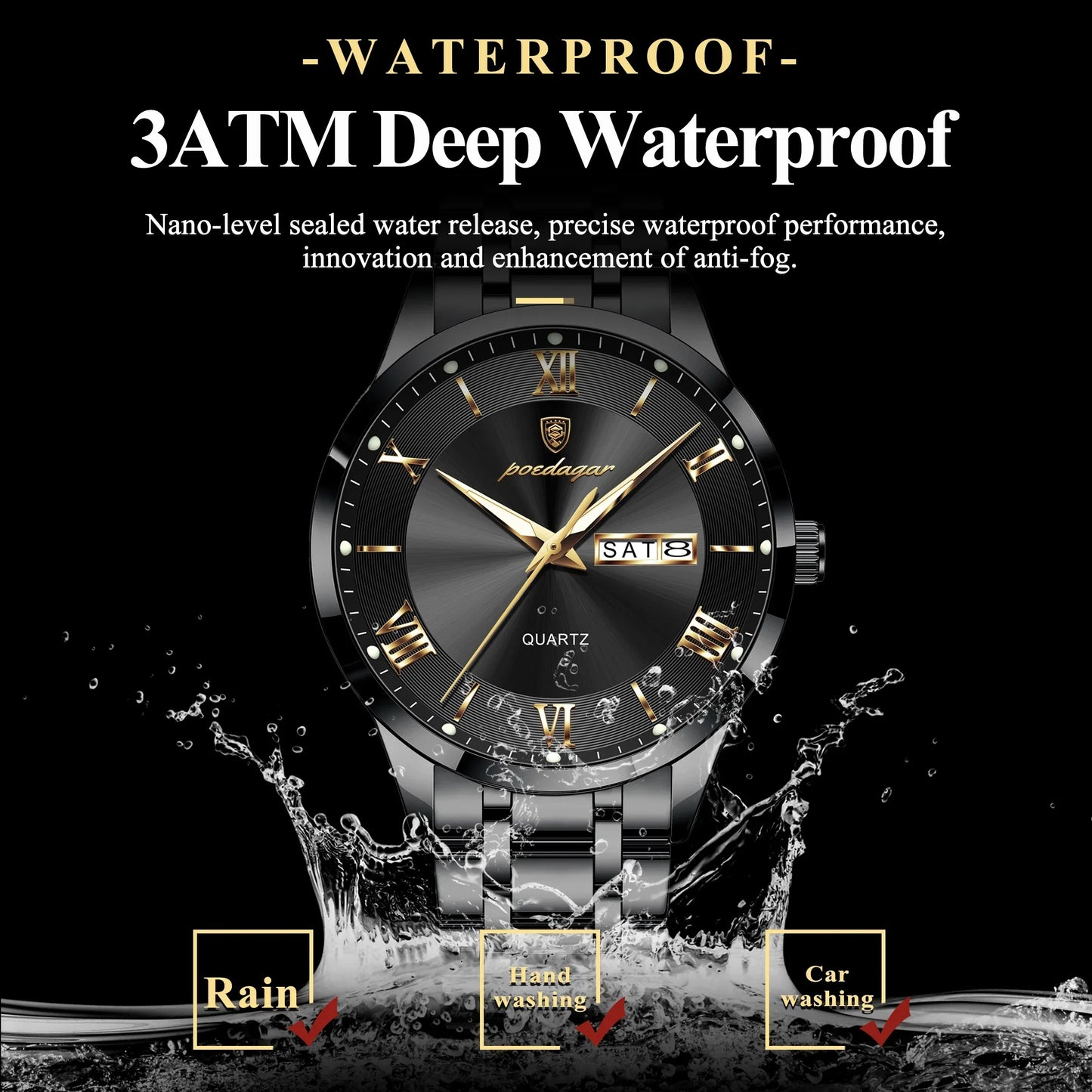 POEDAGAR Classic Day-Date Watch