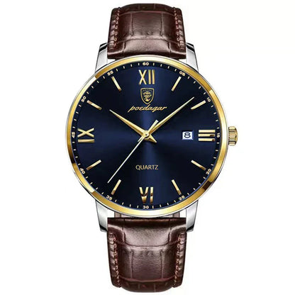 POEDAGAR Minimal Date Leather Watch
