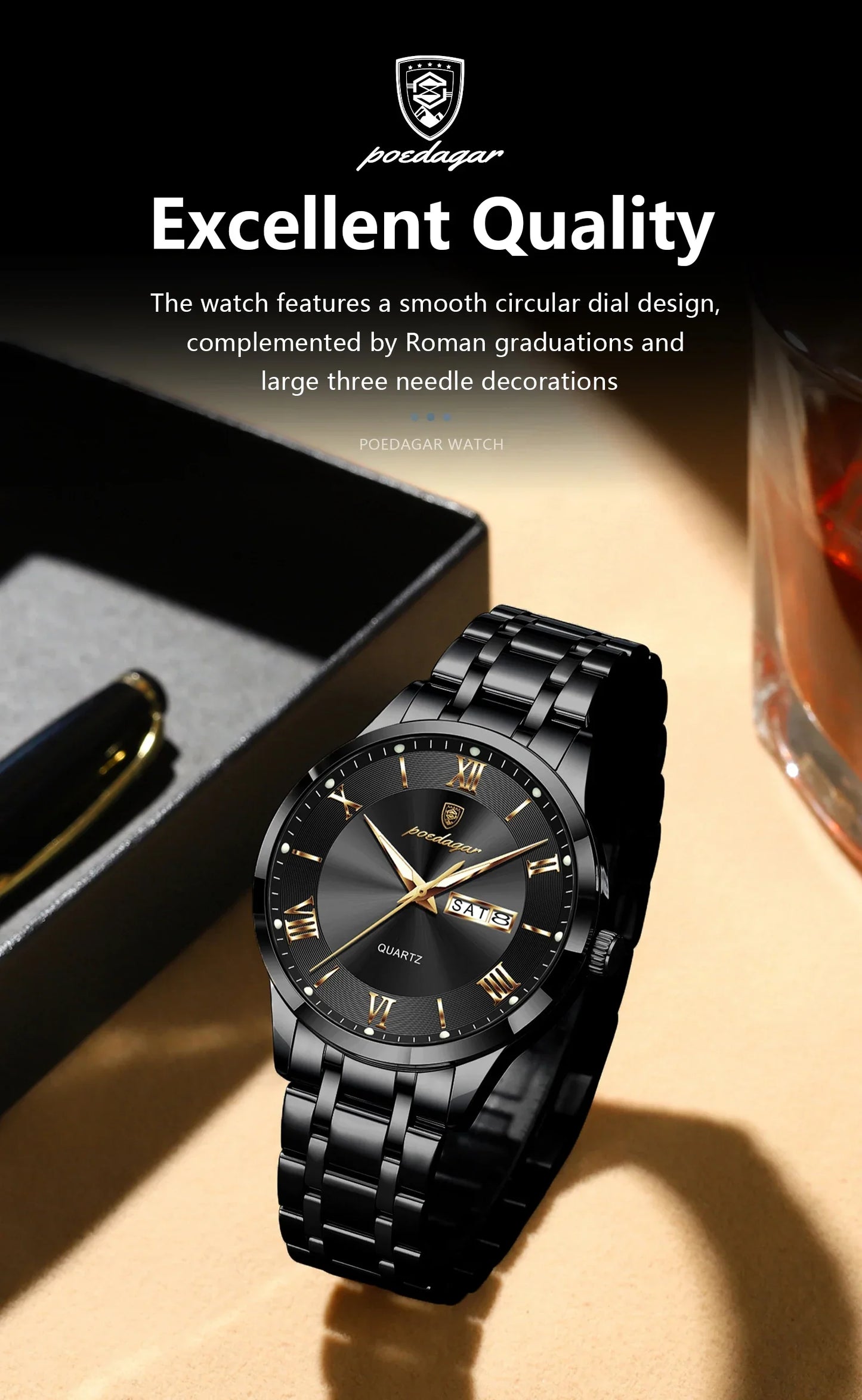 POEDAGAR Classic Day-Date Watch