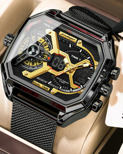 POEDAGAR Tactical Dual Display Chronograph Watch