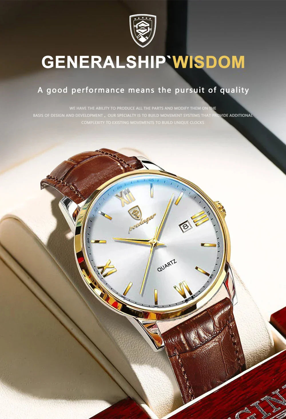 POEDAGAR Minimal Date Leather Watch