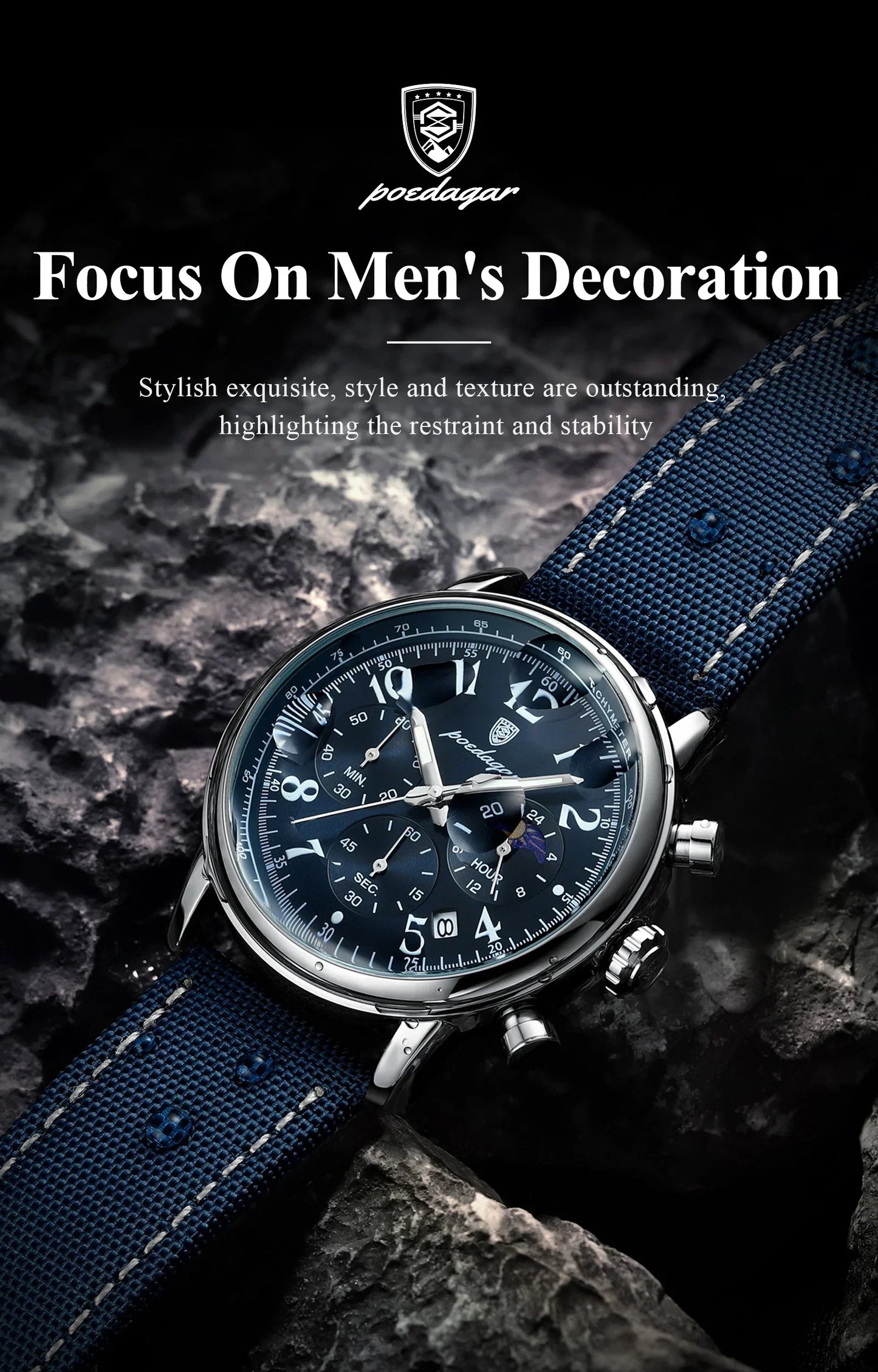 POEDAGAR Tactical Chronograph Watch