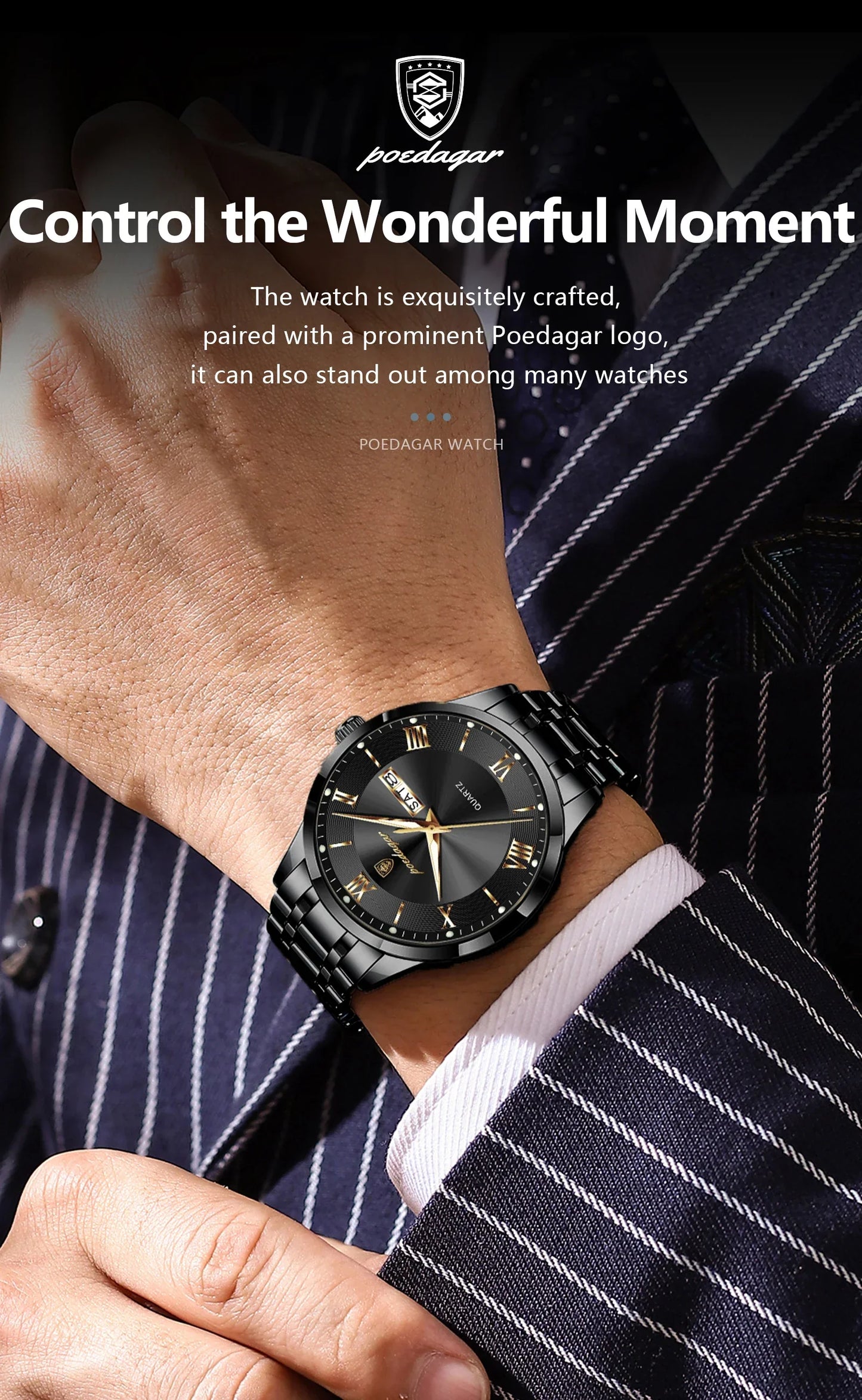 POEDAGAR Classic Day-Date Watch