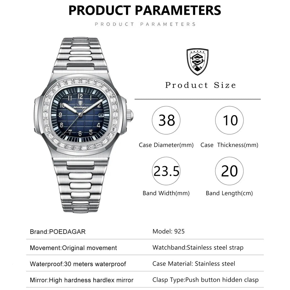 POEDAGAR Luxury Steel Watch