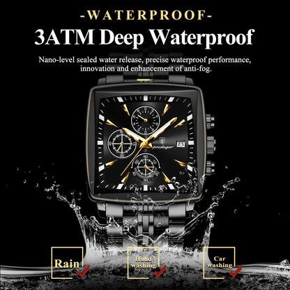 POEDAGAR Prestige Square Chronograph Watch