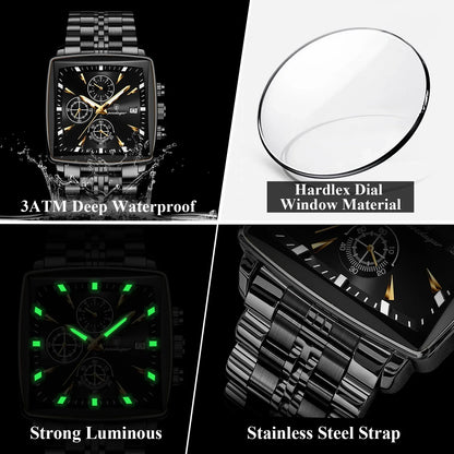 POEDAGAR Square Steel Watch