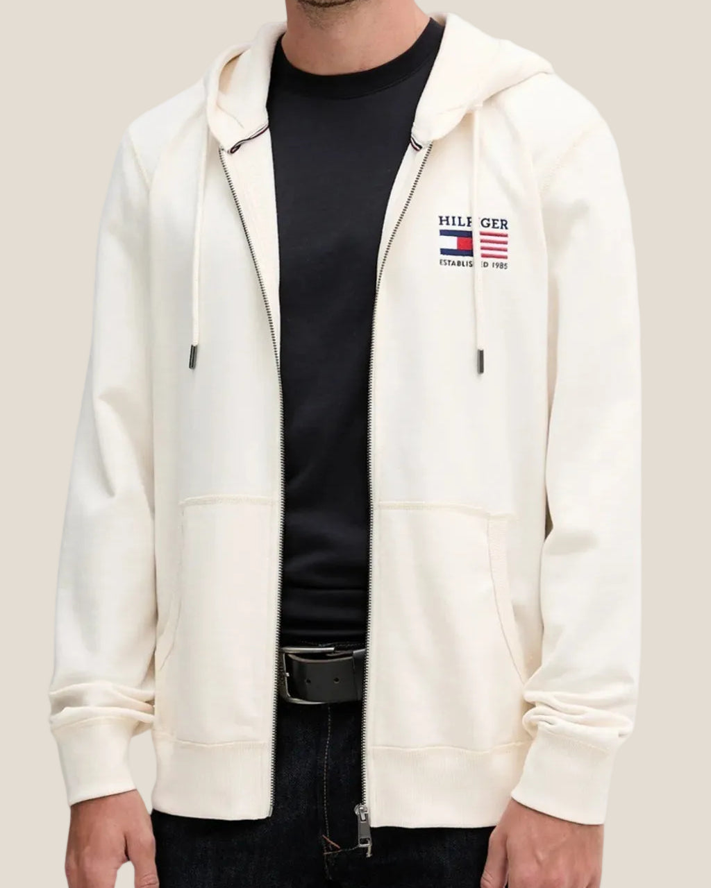 Felpa Full Zip Con Cappuccio Bandiera Ricamata