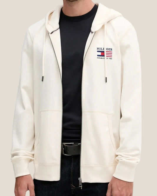 Felpa Full Zip Con Cappuccio Bandiera Ricamata