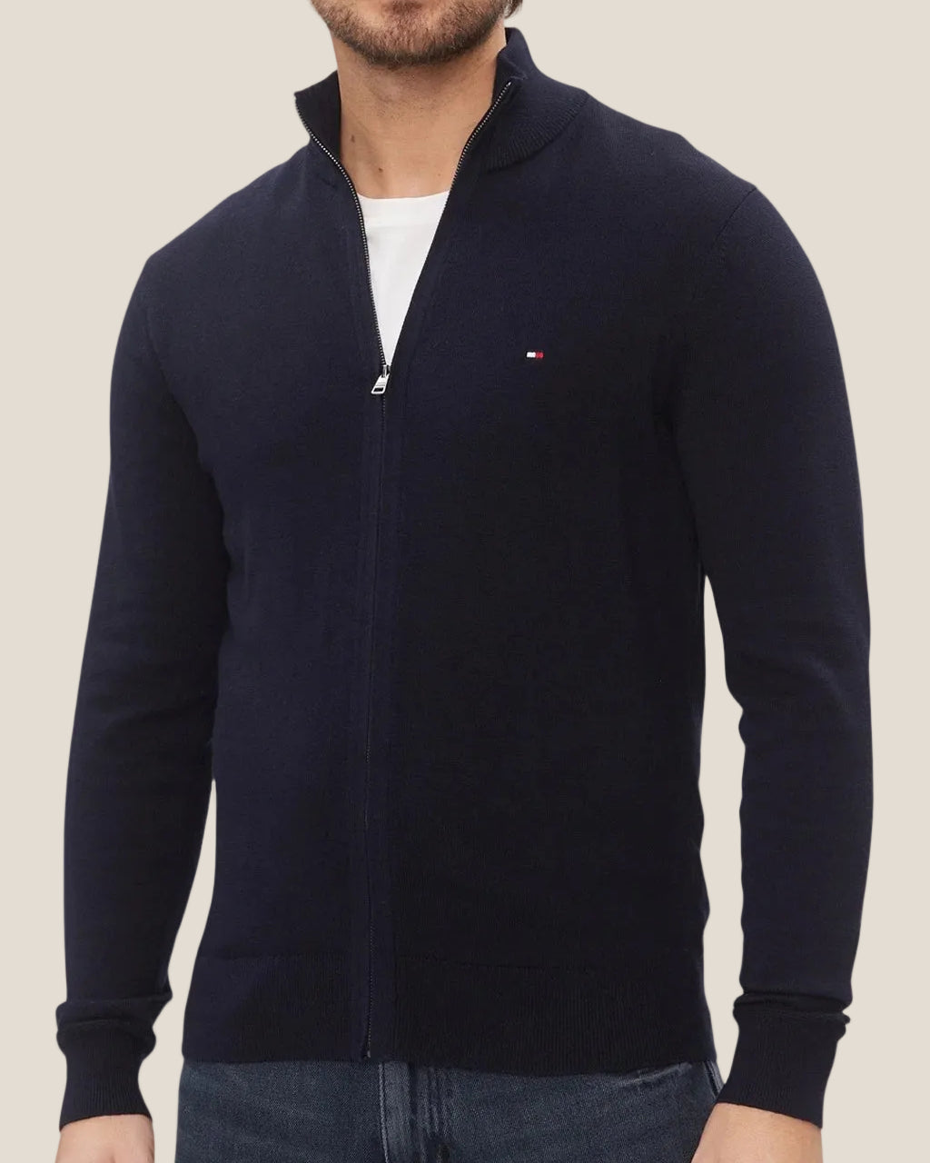 Cardigan Full Zip In Misto Cashmere Con Logo Bandierina Ricamato