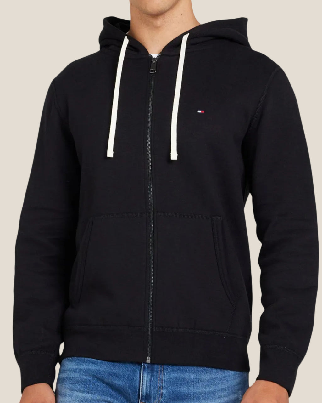 Felpa Full Zip Con Cappuccio Logo Bandierina Ricamata