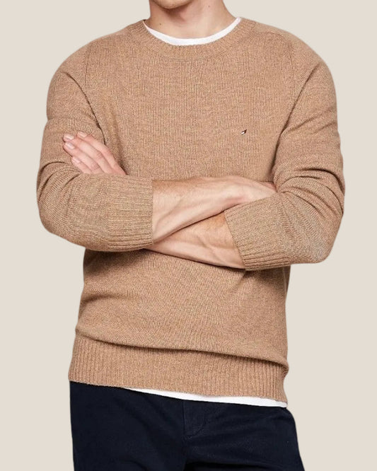 Maglione Girocollo In Lana Con Logo Bandierina Ricamato