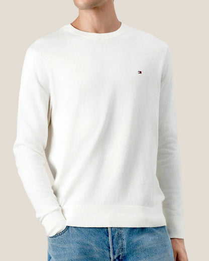 Maglione Girocollo In Misto Cashmere Con Logo Bandierina Ricamato