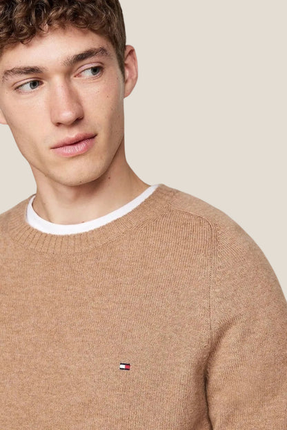Maglione Girocollo In Lana Con Logo Bandierina Ricamato