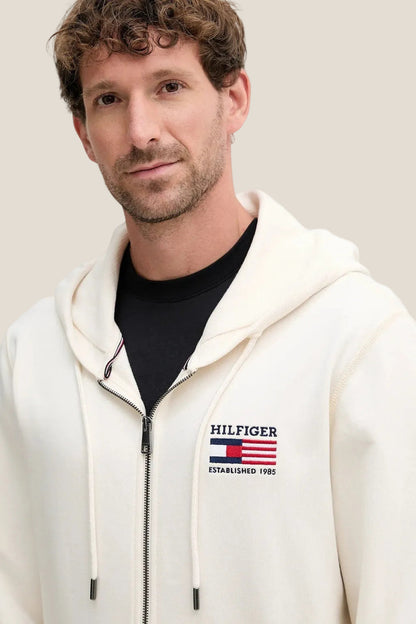 Felpa Full Zip Con Cappuccio Bandiera Ricamata