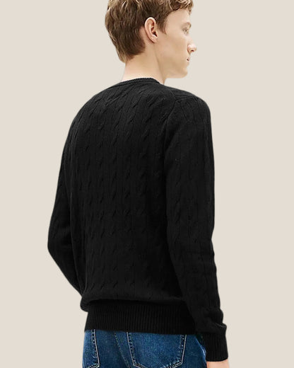 Maglione Girocollo In Lana Intrecciata Con Logo Bandierina Ricamato