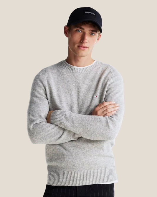 Maglione Girocollo In Lana Con Logo Bandierina Ricamato
