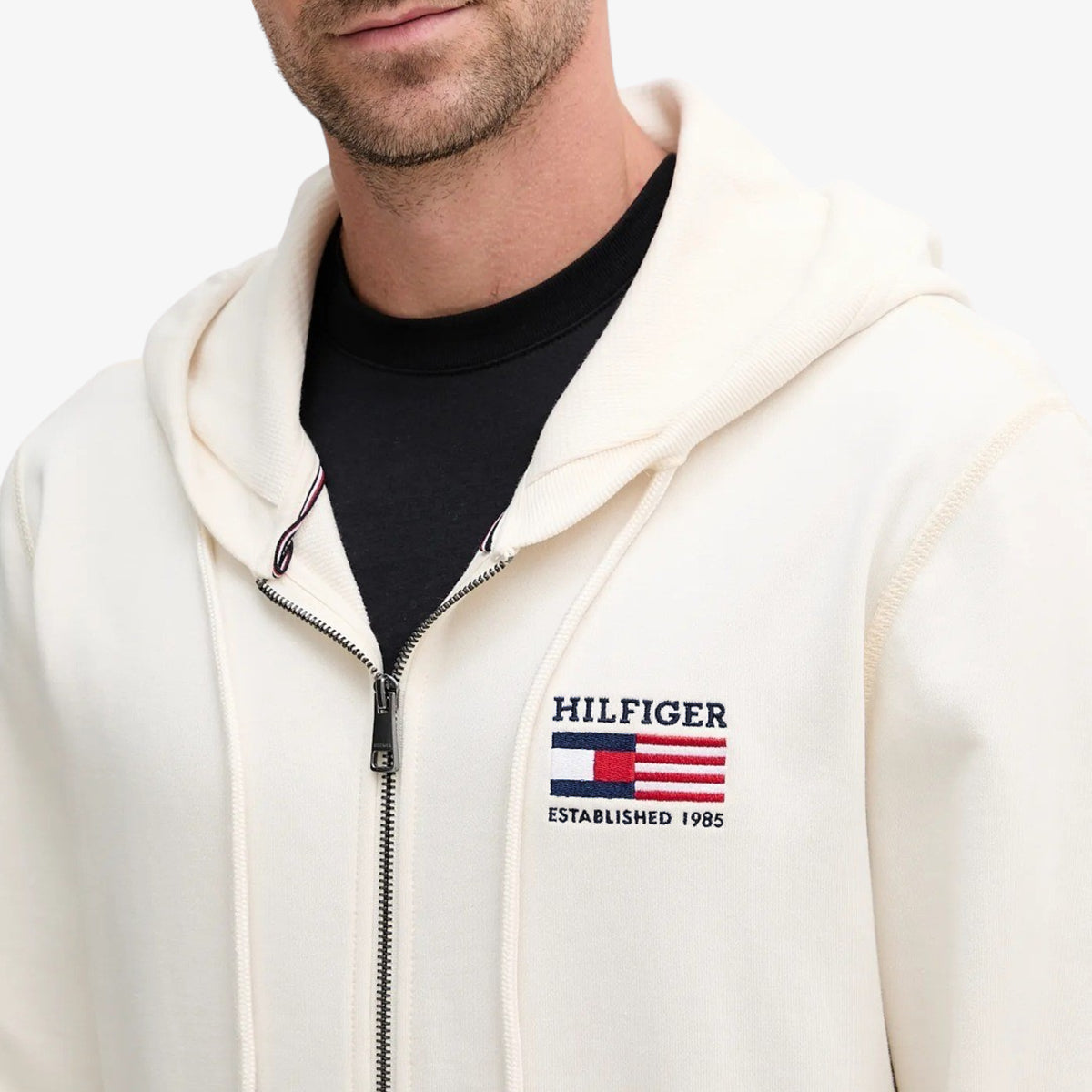 Felpa Full Zip Con Cappuccio Bandiera Ricamata