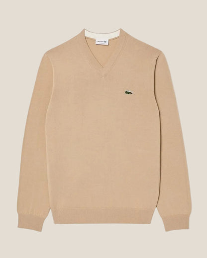 Lacoste Monochrome Cotton V-neck Sweater