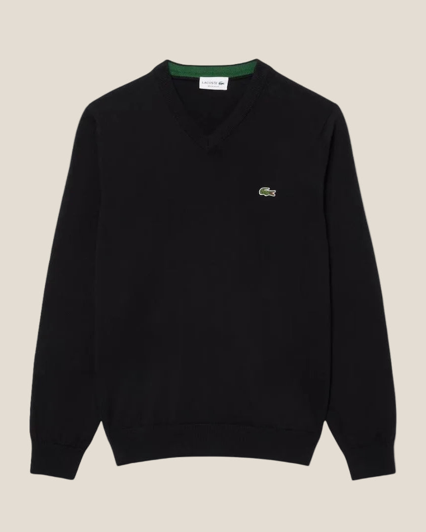 Lacoste Monochrome Cotton V-neck Sweater