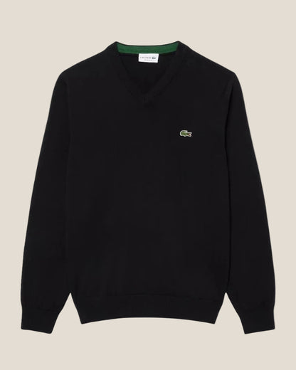 Lacoste Monochrome Cotton V-neck Sweater