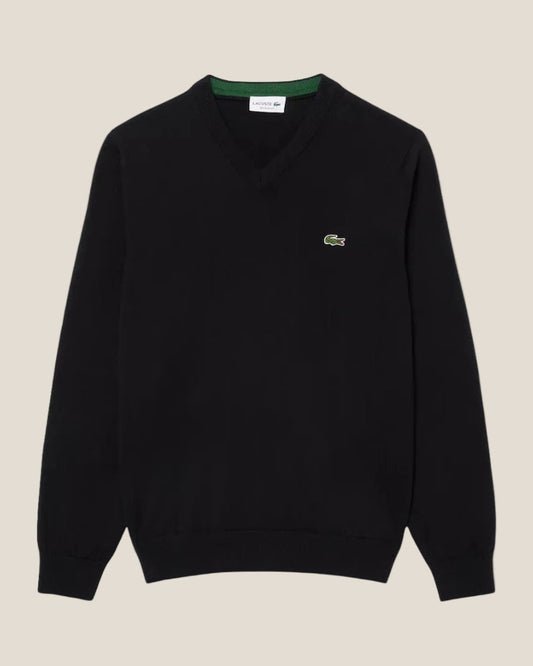 Lacoste Monochrome Cotton V-neck Sweater